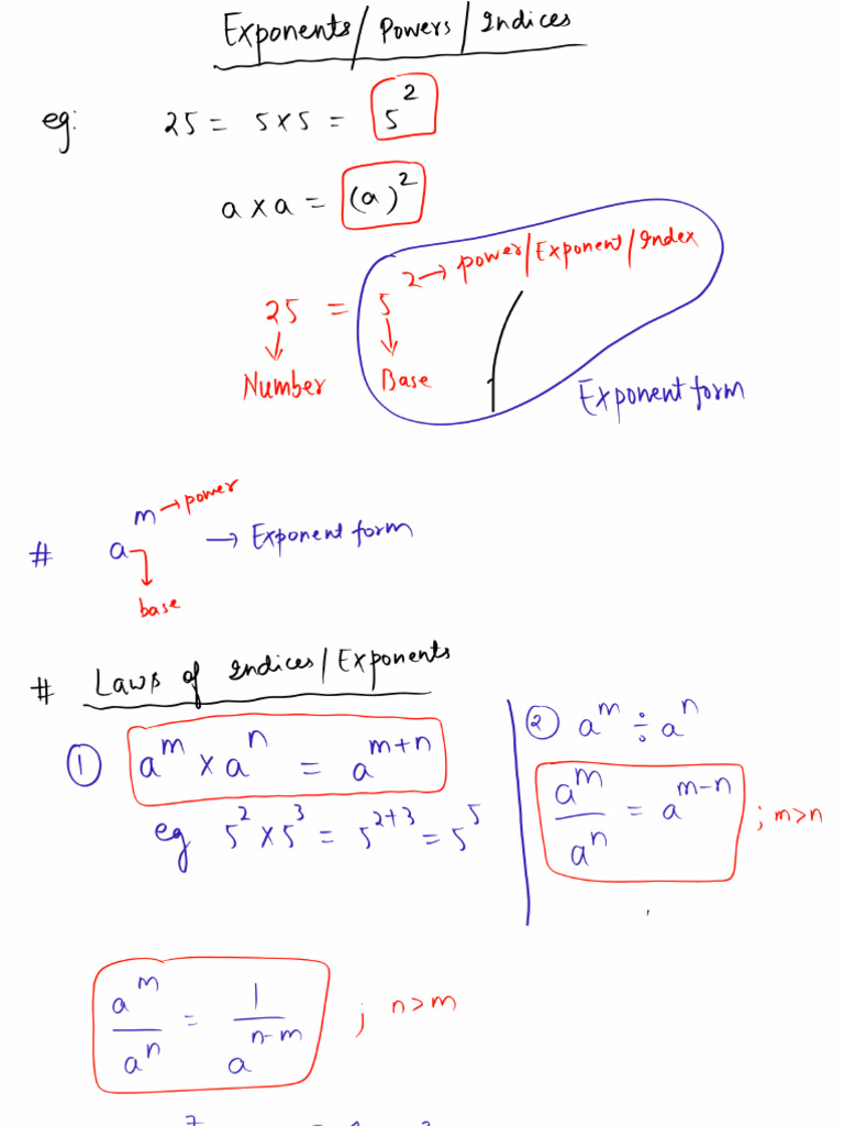 Exponents, Power and Indices | PDF