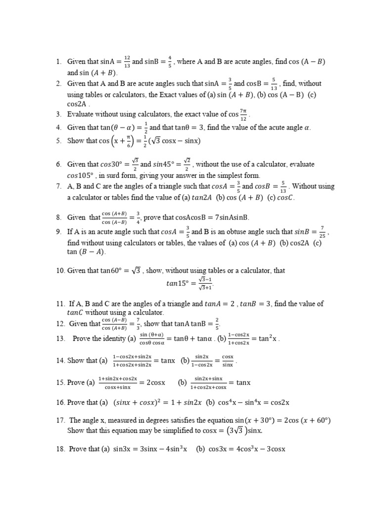 Trigs Addition Theorem Unit 1 2 | PDF | Elementary Geometry | Euclidean ...