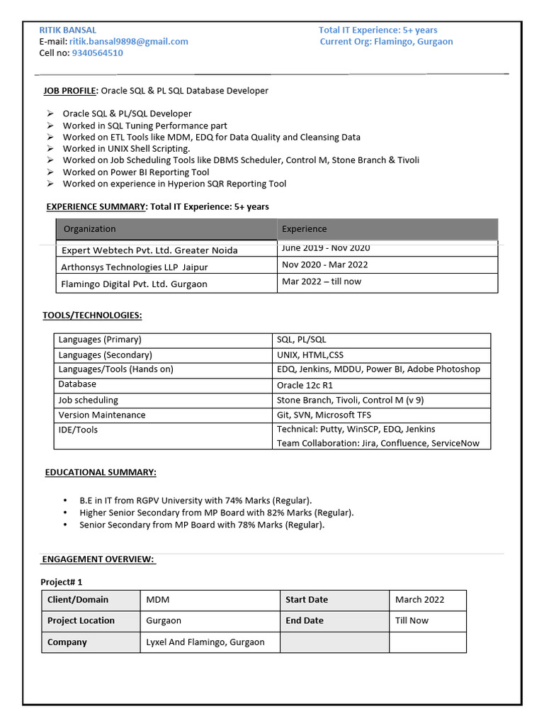 ritik_resume | PDF | Databases | Pl/Sql
