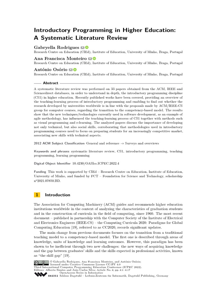 Introductory Programming in Higher Education - A Systematic Literature ...