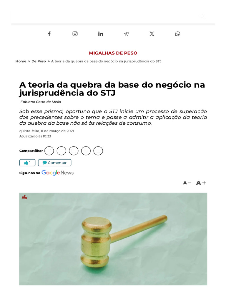A Teoria Da Quebra Da Base Do Negócio Na Jurisprudência Do STJ ...