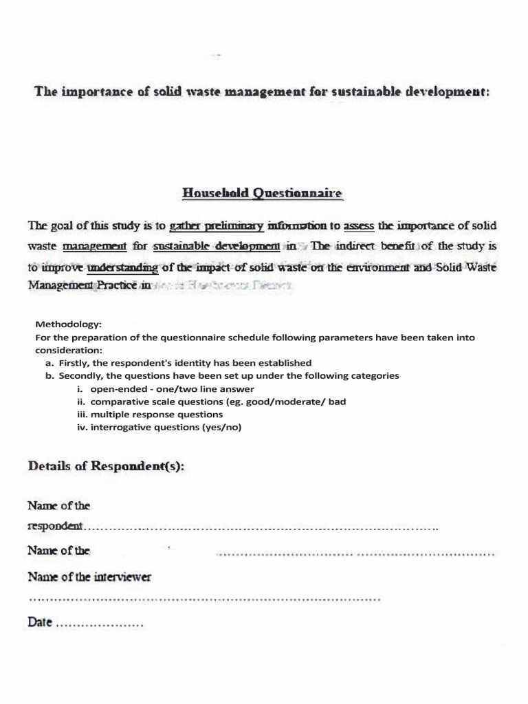 Questionnaire On Solid Waste Management - Final | PDF