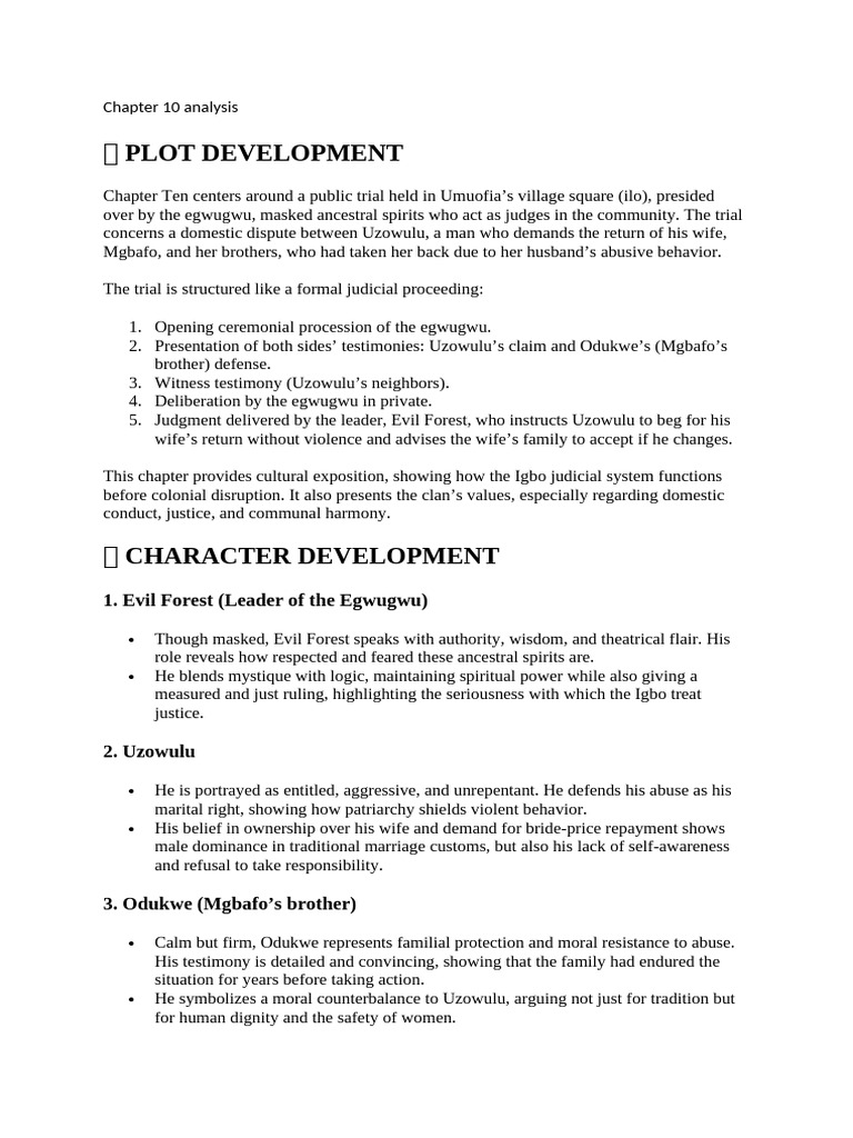 Chapter 10 Analysis - Things Fall Apart | PDF | Rituals | Patriarchy