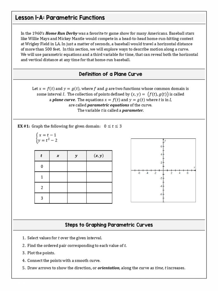 Notes 4.1-Parametric Functions | PDF | Function (Mathematics) | Curve