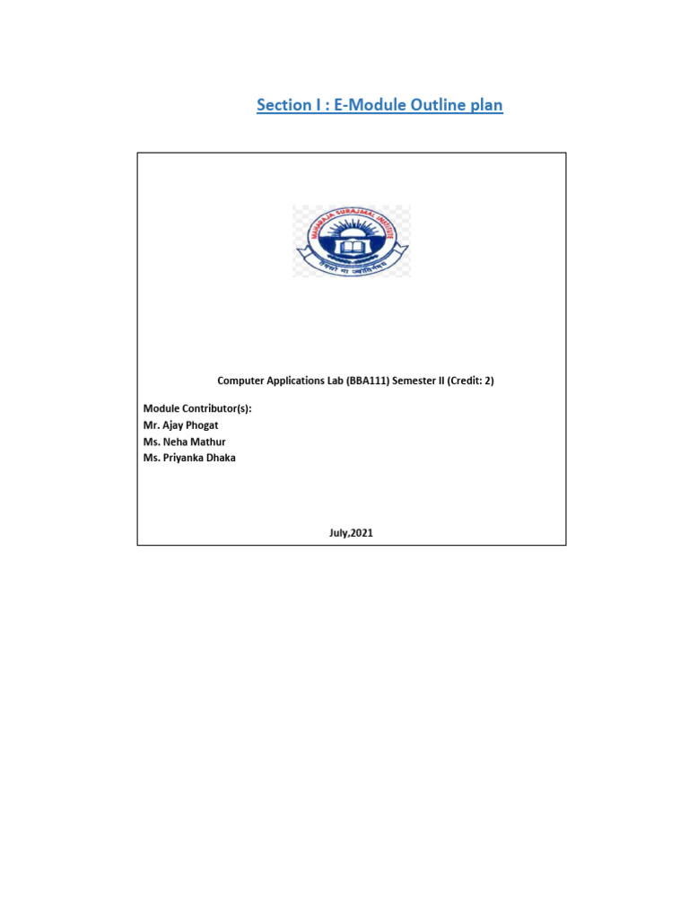 Computer Applications Lab - Code 111 - BBA (G) & BBA (B & I) - Sem. I ...