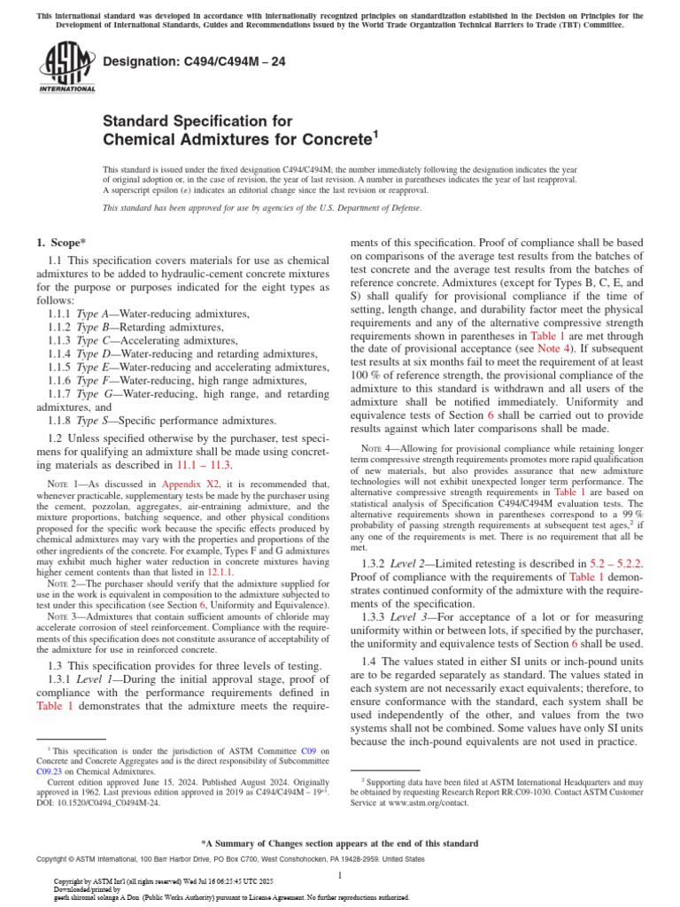 Chemical Admixtures For Concrete | PDF | Concrete | Cement