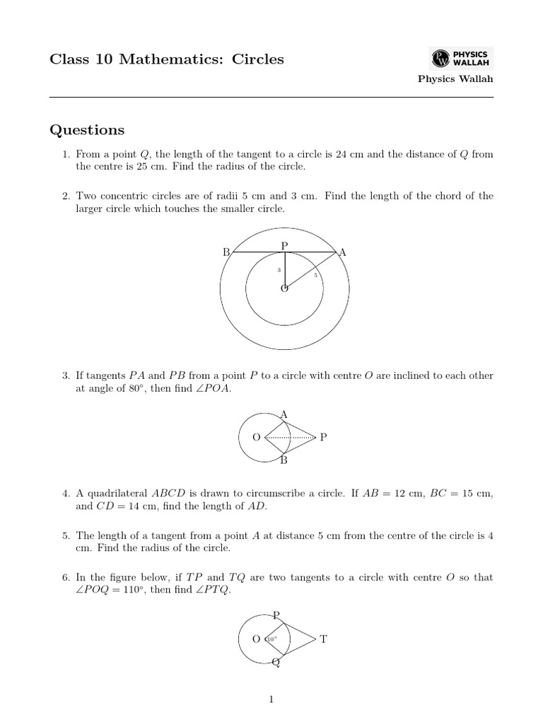 Circles Question Practice Sheet by Ritik Mishra | PDF | Circle ...