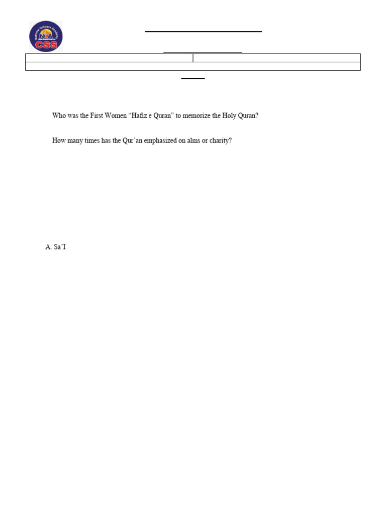 Islamic Studies Final Mock Jan 2026 (Sub+Obj) | PDF | Abrahamic ...