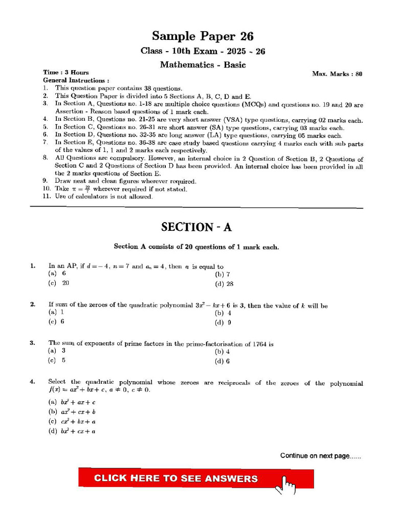 Sample Paper 26 | PDF