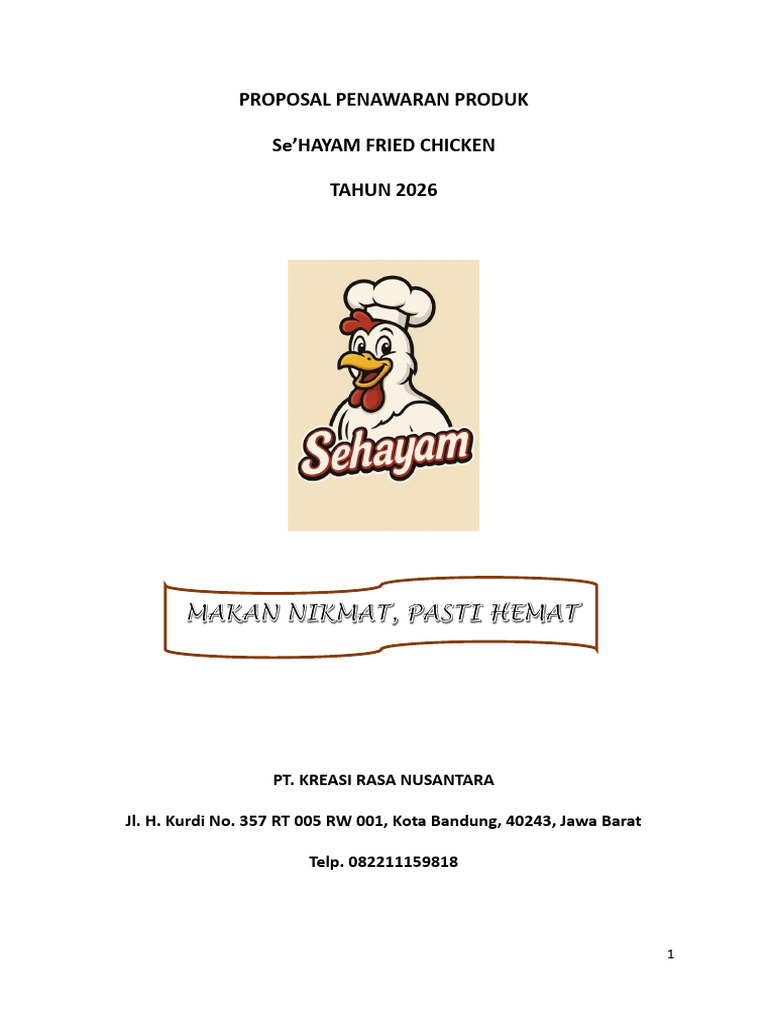 Proposal Kemitraan Sehayam Fried Chicken | PDF
