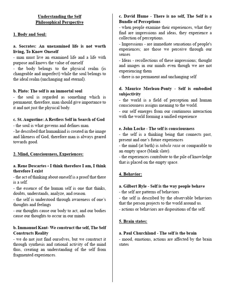 Lecture 2 Philosophical Perspective | PDF | Philosophy Of Self | Soul
