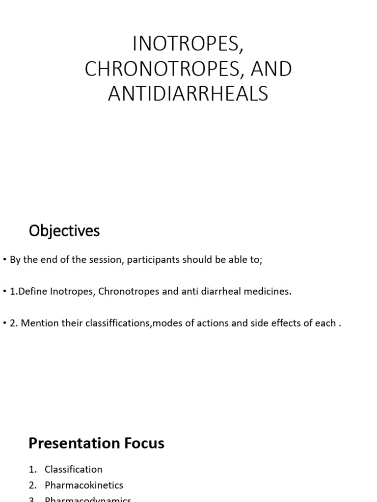 Inotropes Chronotropes Antidiarrheal Edited | PDF | Heart | Heart Rate