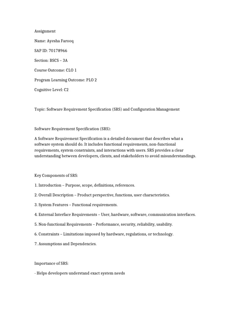 SRS and Configuration Management Assignment | PDF | Specification ...