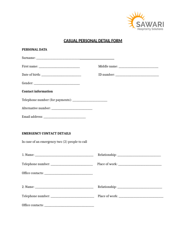 Casual Personal Detail Form | PDF