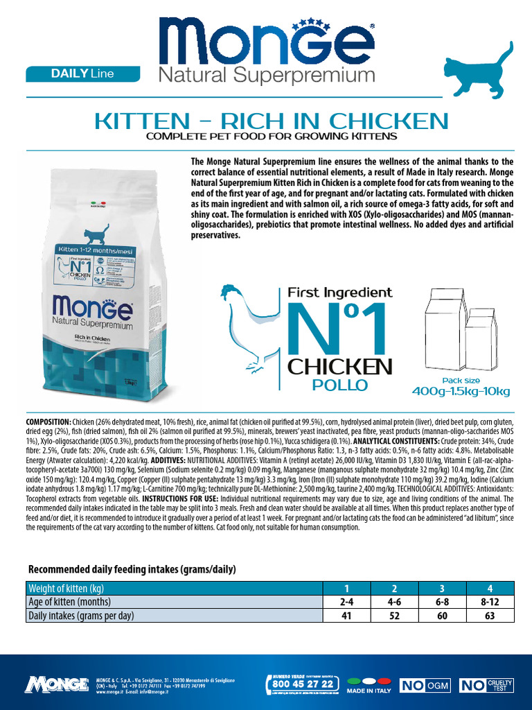 Monge Natural Superpremium Kitten Rich in Chicken 1 | PDF | Kitten ...