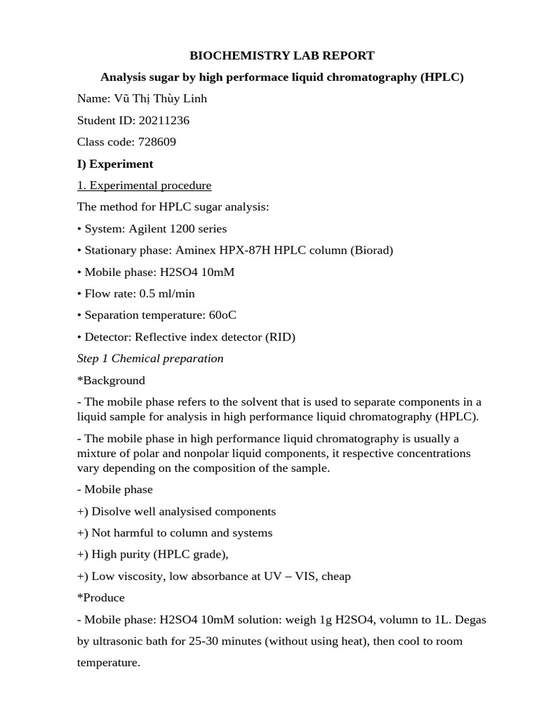 Analysis Sugar by High Performace Liquid Chromatography HPLC | PDF ...