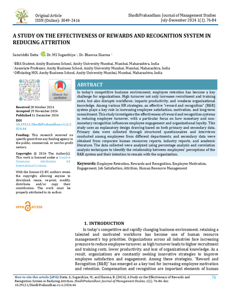 A STUDY ON THE EFFECTIVENESS OF REWARDS AND RECOGNITION SYSTEM IN ...