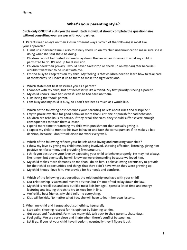 Parenting Style Questionnaire | PDF | Parenting | Psychology