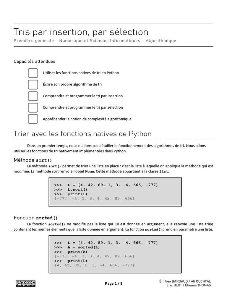 Tri Par Insertion Et Sélection | PDF | Informatique | Informatique