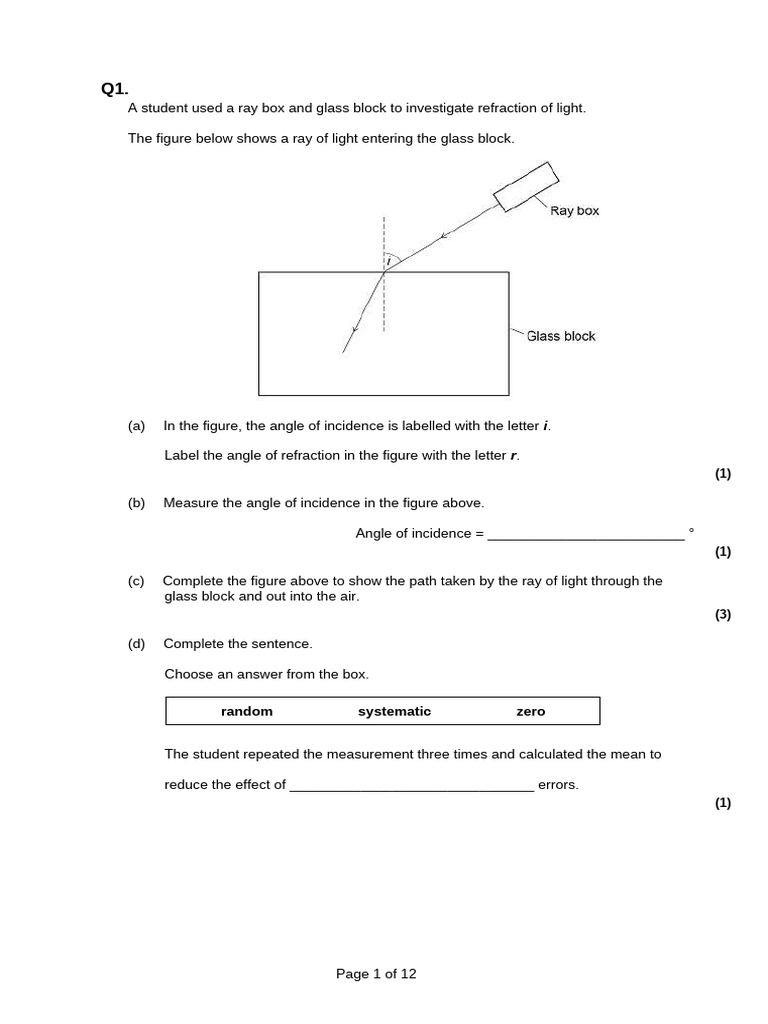 Refractiondifferentiated Exam Questions | PDF | Refraction | Angle