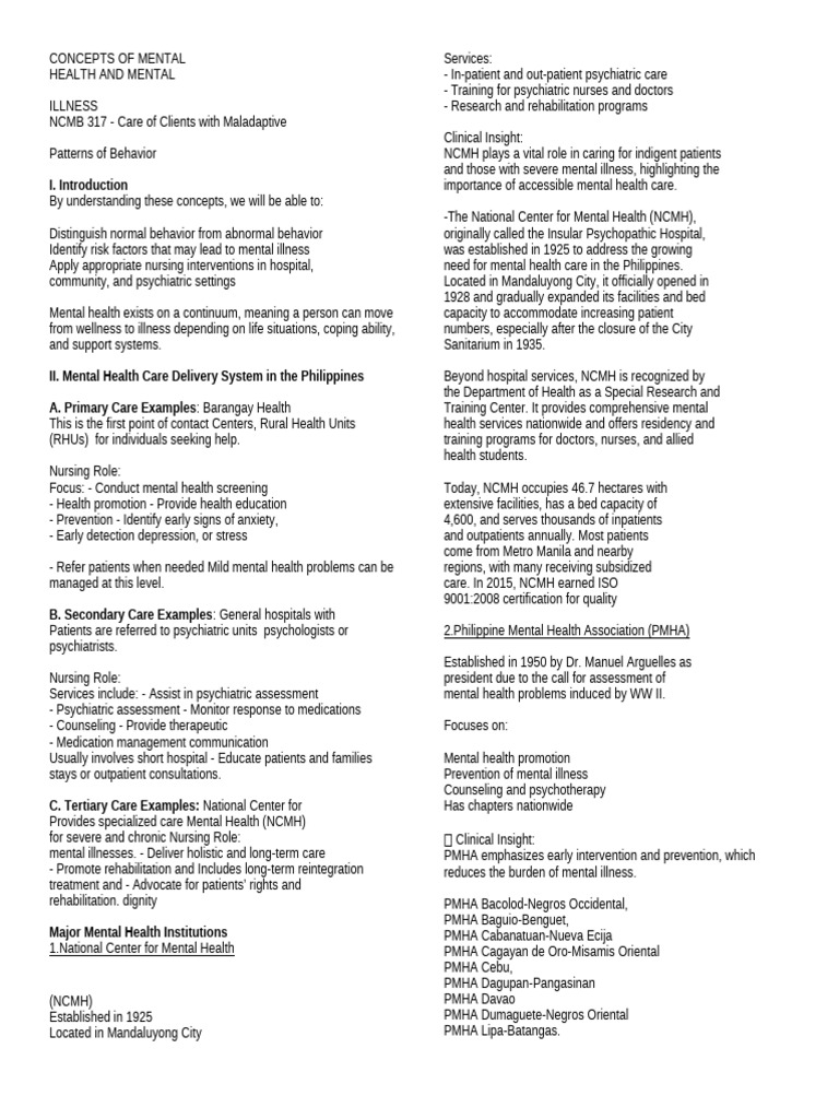 Concepts of Mental | PDF | Mental Disorder | Mental Health