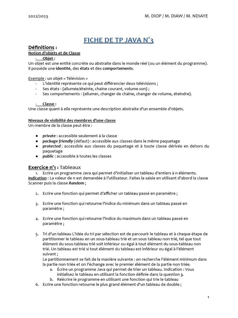 Fiche 3 - 2023 | PDF | Coordonnées cartésiennes | Java (Langage de ...
