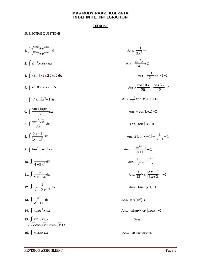 Indefinite Integration Exercise | PDF