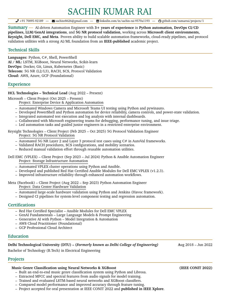 Sachin Kumar Rai Software Engineer | PDF | Software Engineering ...