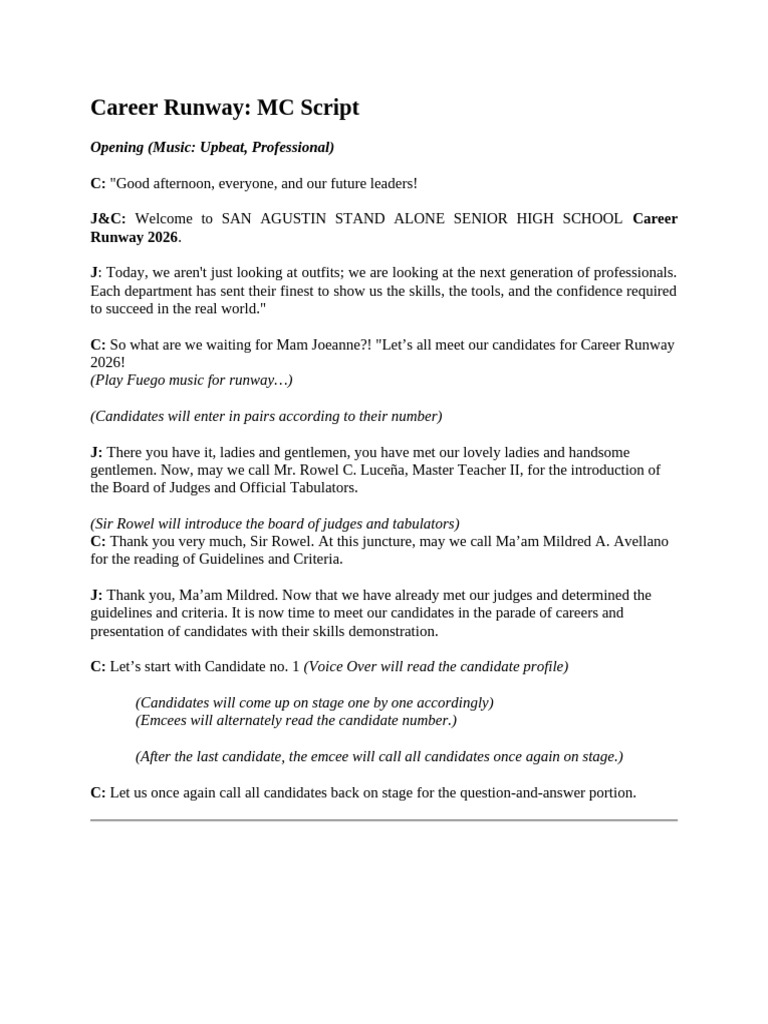Script Career Runway For Mam C&J | PDF