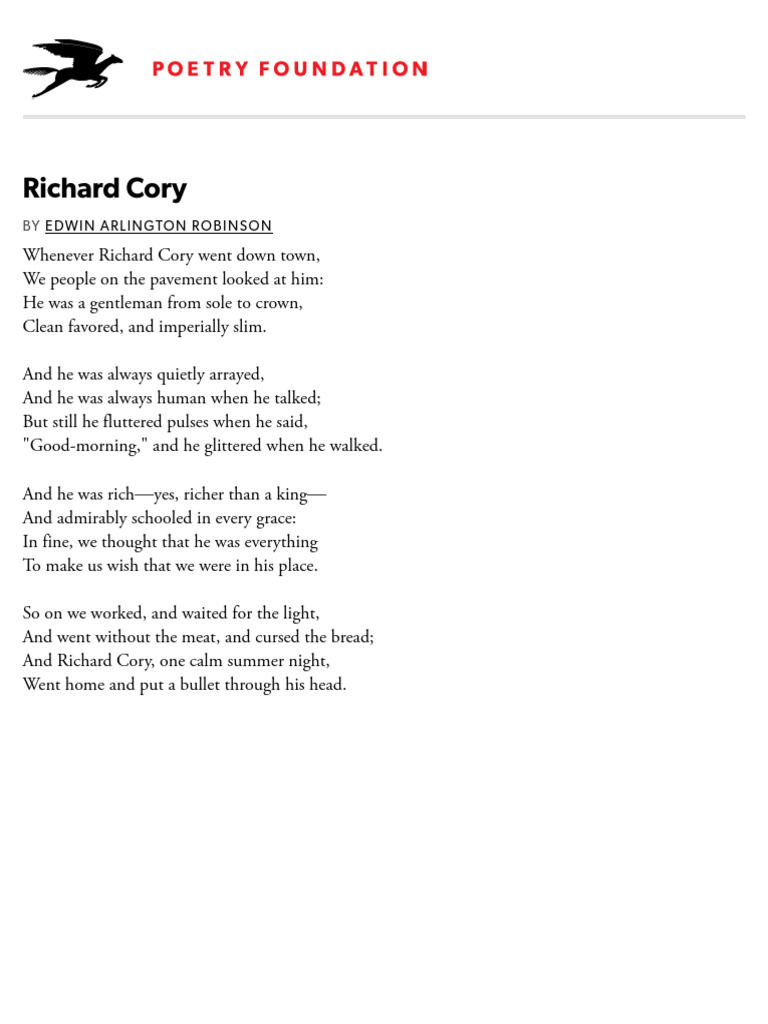 Richard Cory by Edwin Arlington Robinson - Poetry Foundation | PDF