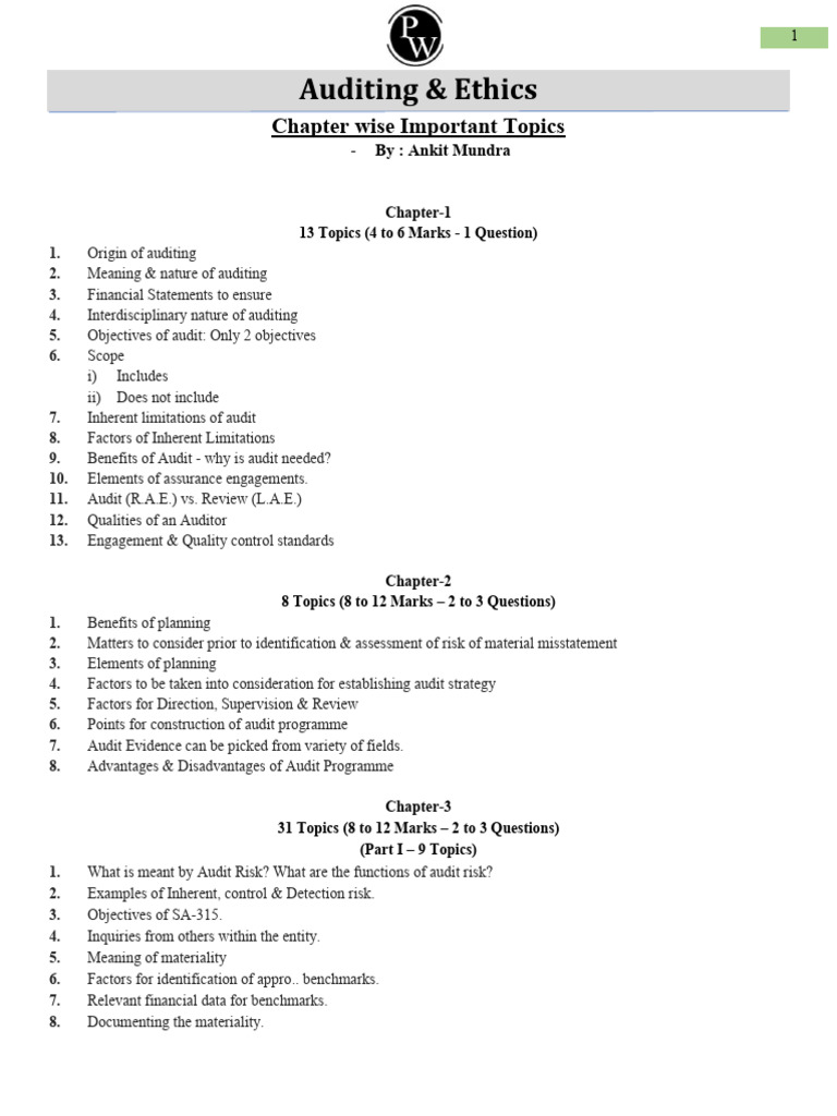 CA Inter Audit Imp Topics for Jan 26 | PDF | Audit | Financial Services