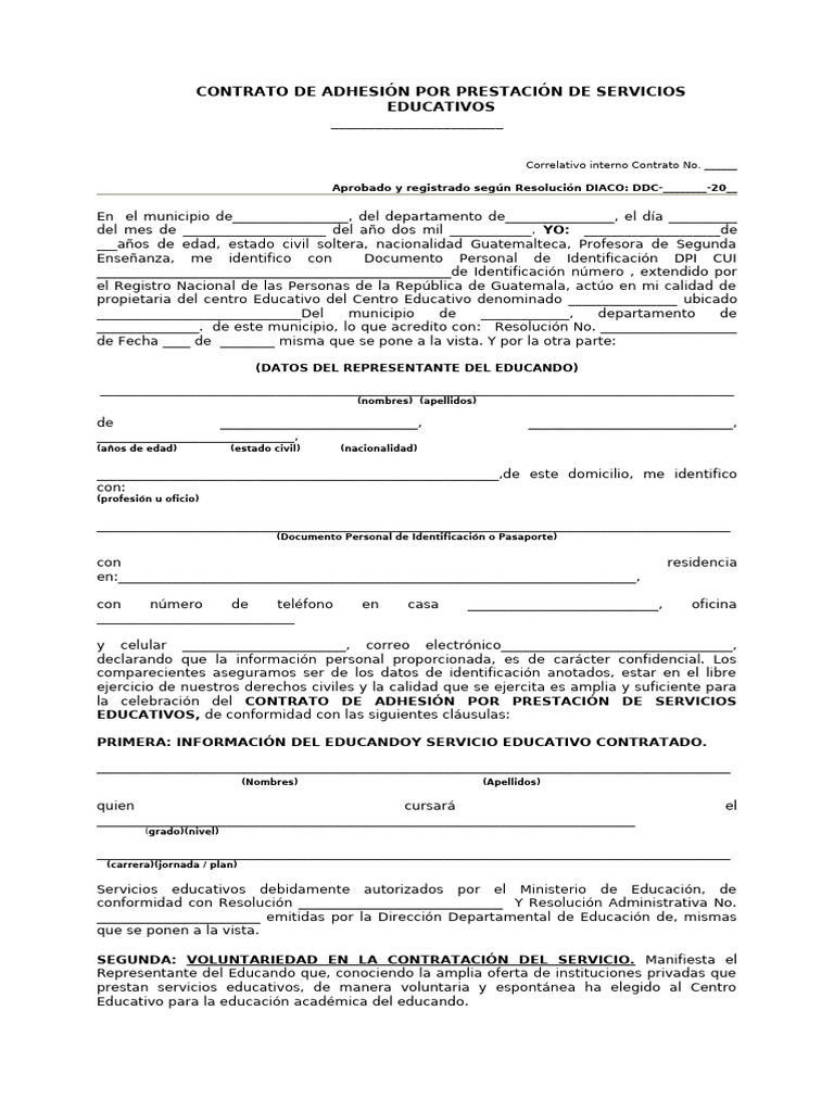 Modelo de Contrato de Adhesion - Docx 2026 | PDF | Escuelas ...
