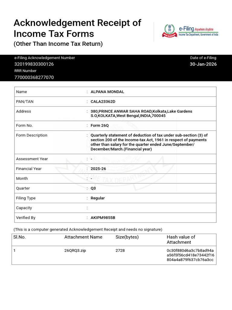 Form 26Q_ARN_770000368277070 | PDF