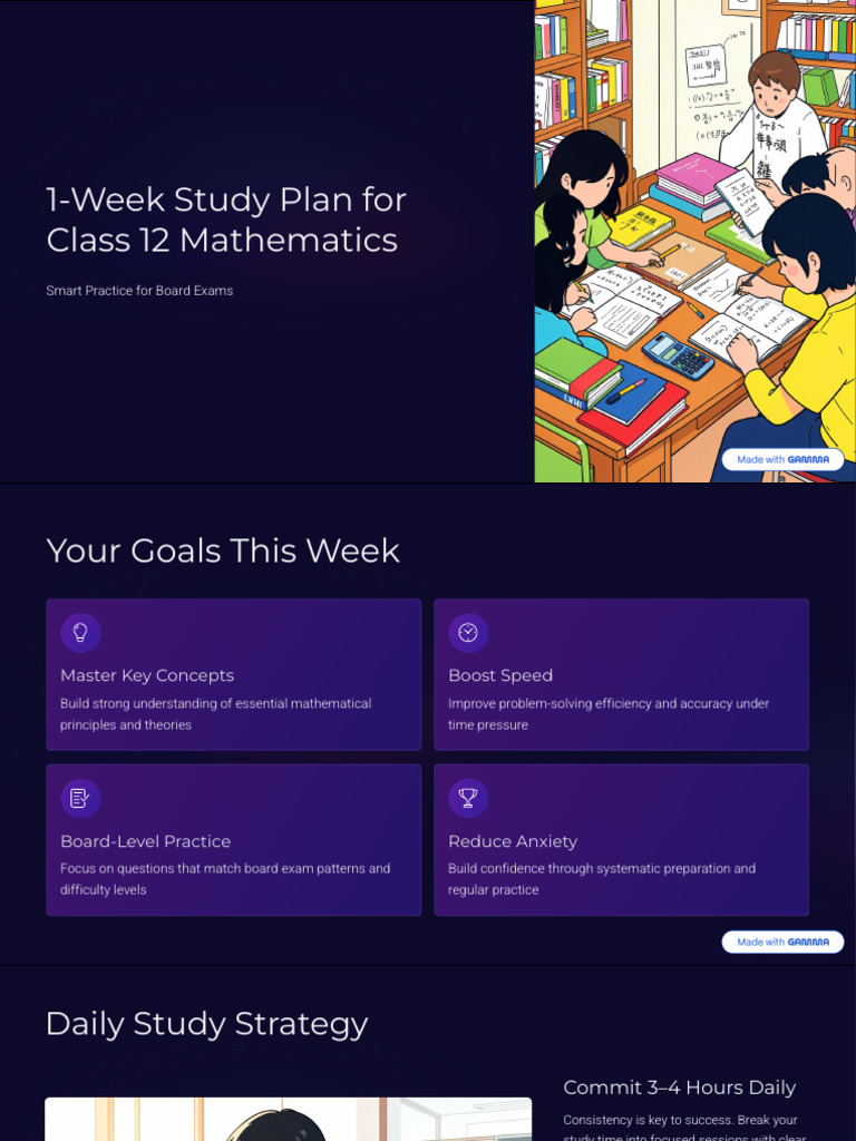 1 Week Study Plan For Class 12 Mathematics | PDF | Calculus | Mathematics