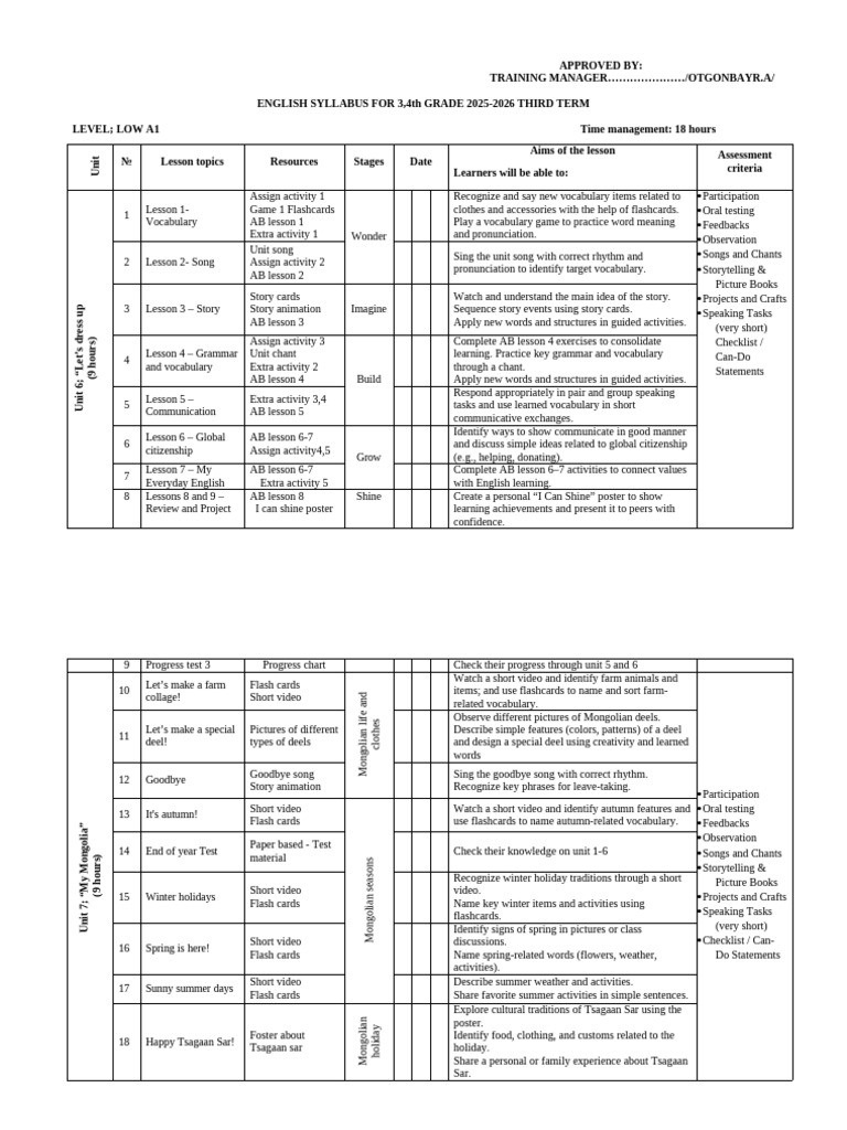 Unit Plan Pearson 3,4th Grade 3rd Term | PDF | Flashcard | Vocabulary