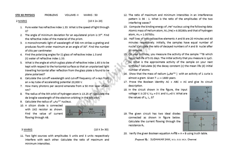 12th Physics Volume - 2 Problems EM 2025 - 26 | PDF | Refractive Index ...
