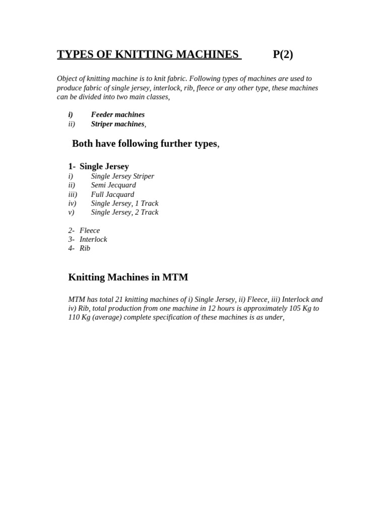 Types of Knitting Machines 2 | PDF