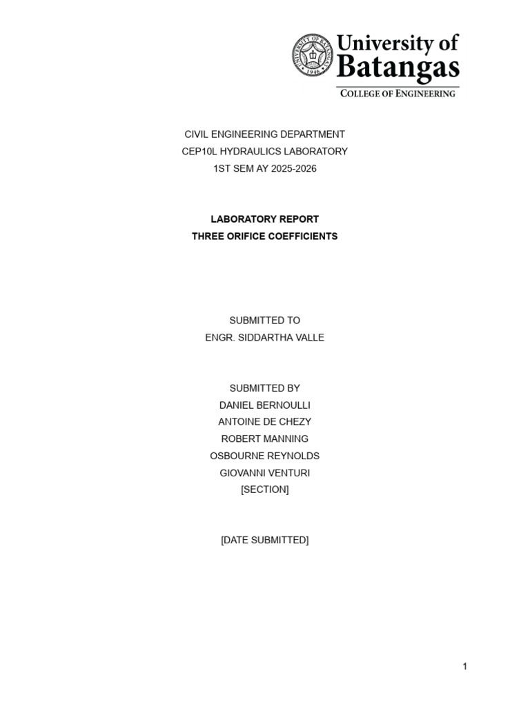 CEP10L Lab Report Format | PDF | Discharge (Hydrology) | Pressure ...