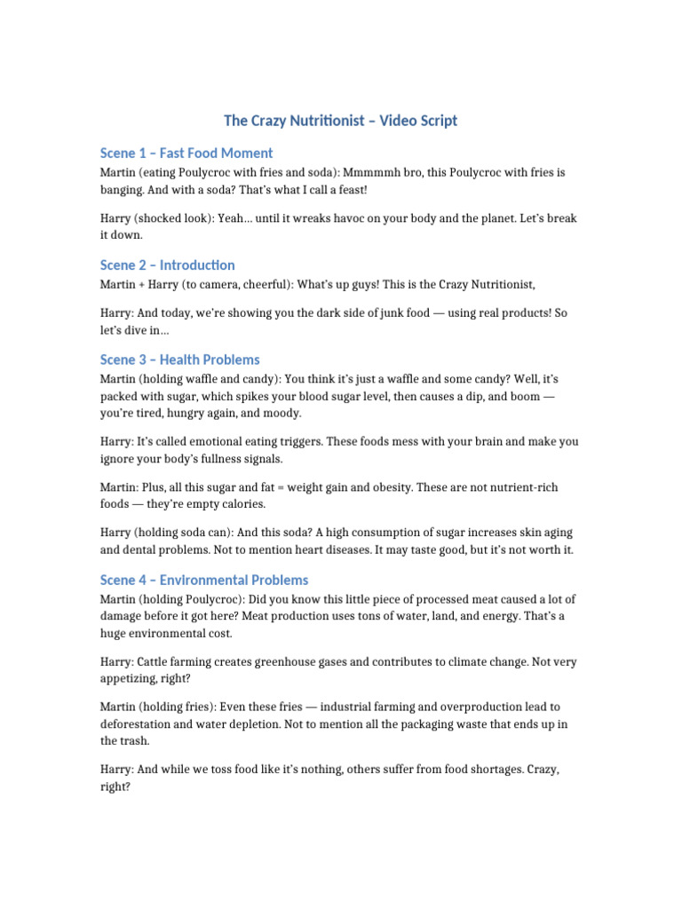 Crazy Nutritionist Video Script | PDF | Eating | Foods
