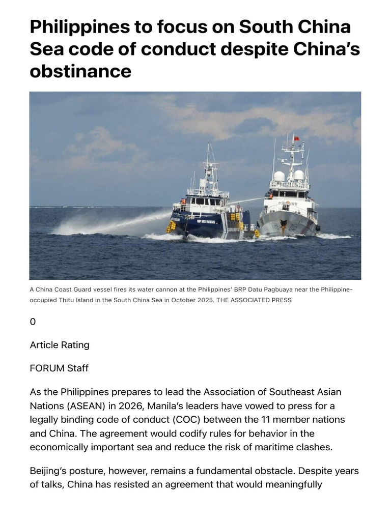 Philippines to focus on South China Sea code of conduct despite China’s ...