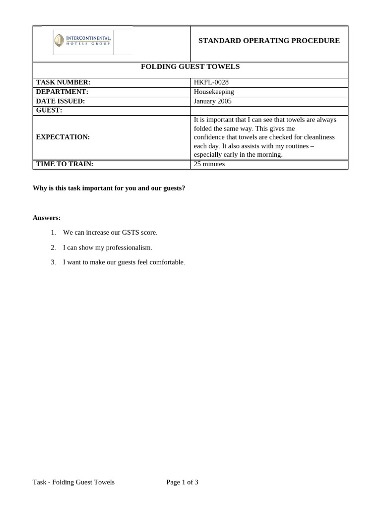 SOP Folding Guest Towels | PDF
