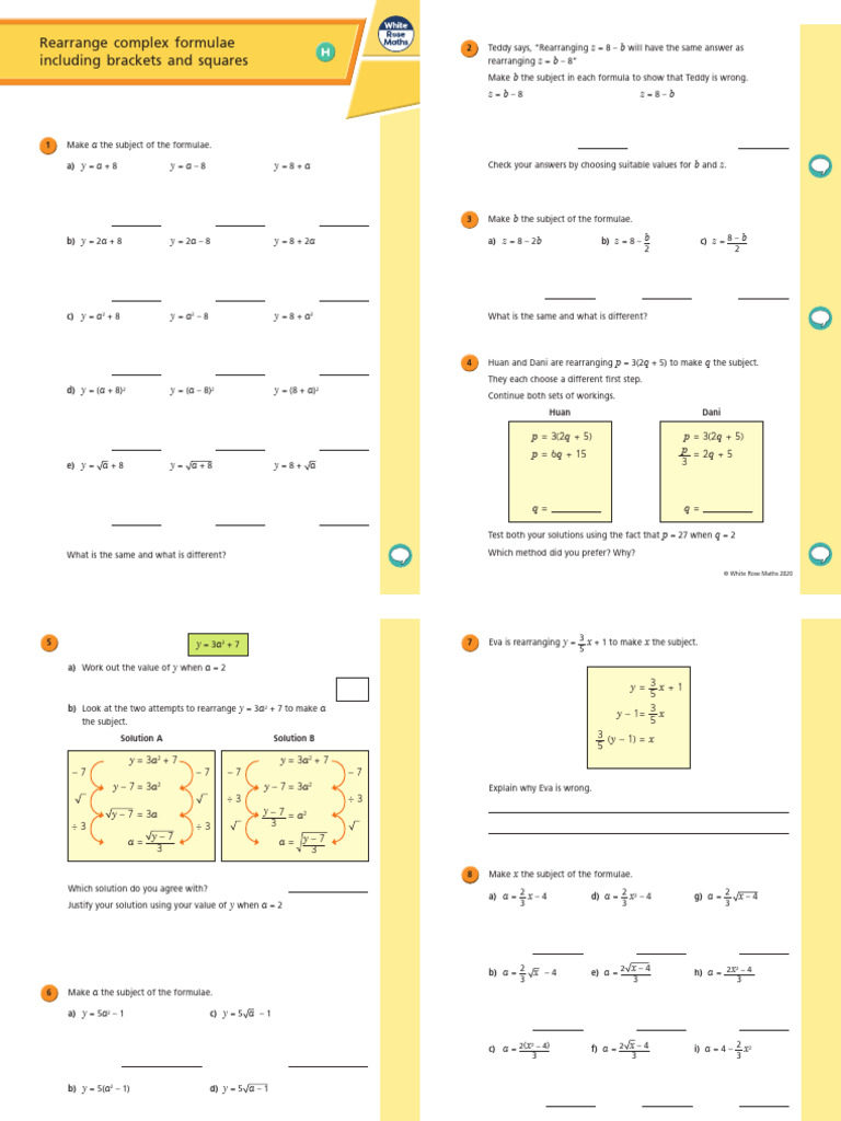 Y9 Autumn Block 2 WO10 Rearrange Complex Formulae Including Brackets ...