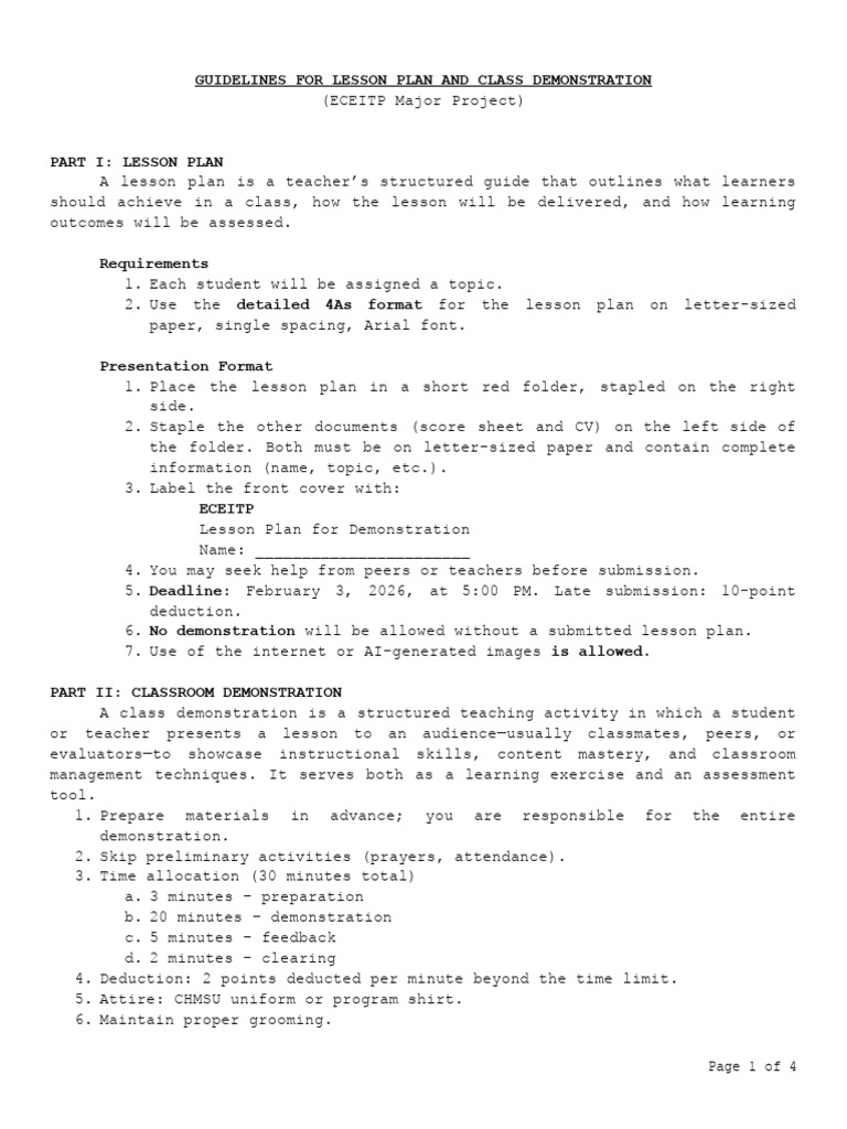 Guidelines For Eceitp Major Output | PDF | Lesson Plan | Intelligence