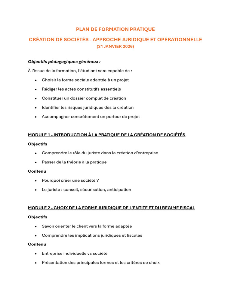 Plan de Formation Pratique | PDF