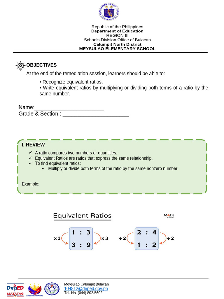 Remedial Math Equivalent Ratio | PDF | Ratio | Mathematics