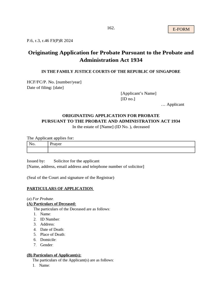 Form 162 Oa For Probate Pursuant To The Paa 1934 v3 | PDF | Probate ...