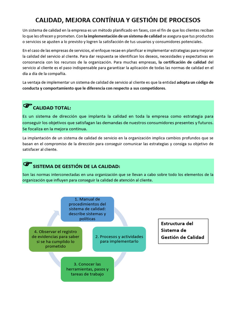 Calidad, Mejora Continua y Gestión Por Procesos | PDF | Calidad ...