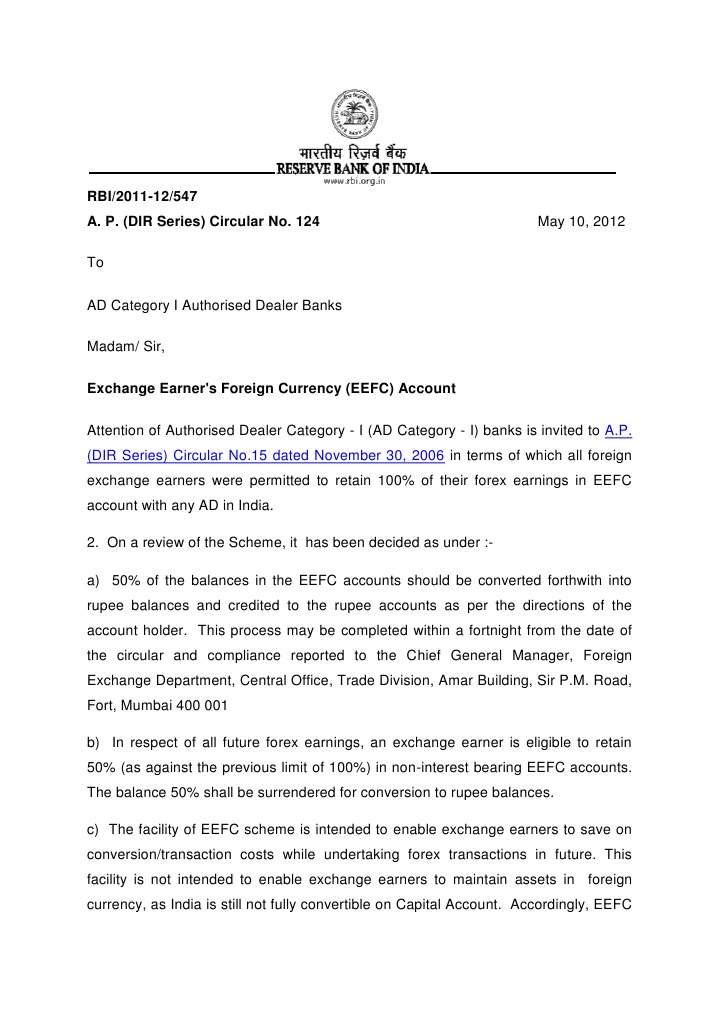 EEFC Account Guidelines Update 2012 | PDF