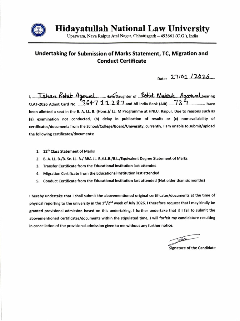 Undertaking Form Submission | PDF