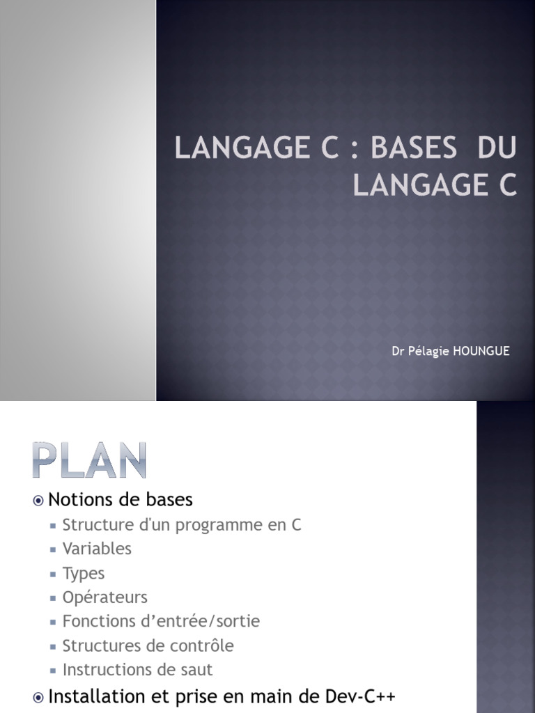 Cours 1 Programmation en Langage C, Notions de Base | PDF | C (Langage ...